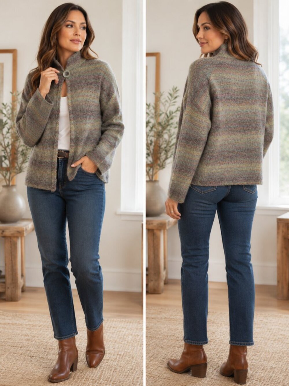 J. Jill multicolor wool & alpaca blend Knit cardigan sweater Size M Cozy Warm